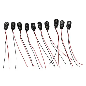 

10 Pcs Snap 9V (9 Volt) Battery Clip Connector I Type Black w Cable