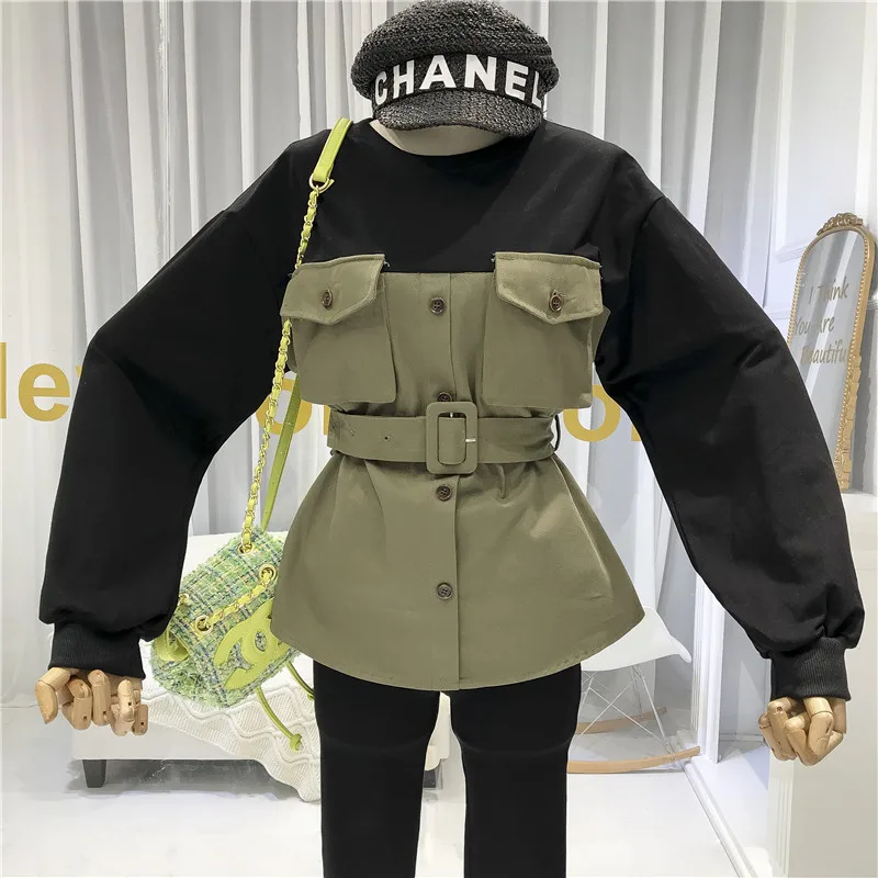 Very best Women Designer Clothing Crop Jacket Women High Street Patchwork O-Neck Sashes Streetwear 2019 Winte