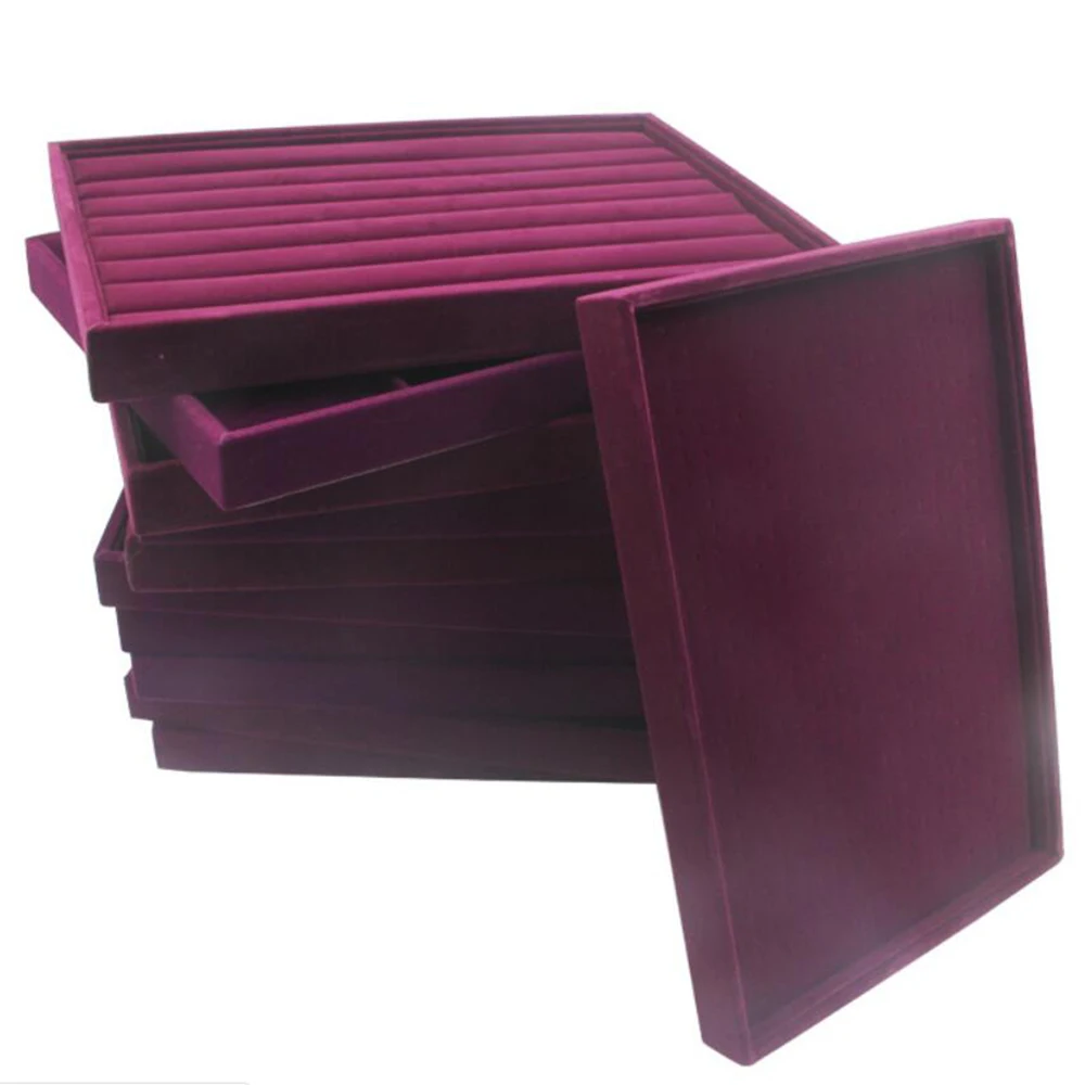 

Purple Velvet Jewelry Tray Earring Showcase Necklace Display Ring Storage Pendant Case Accessories Organizers Bracelets Holder