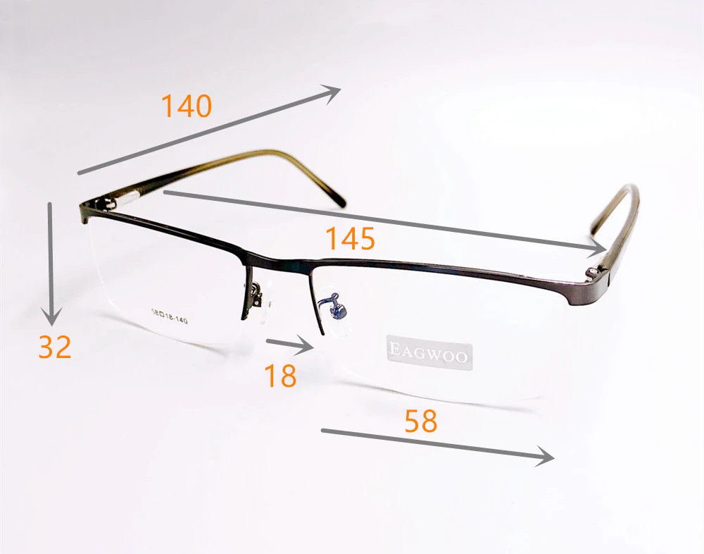 Металлический сплав, половинная оправа, оптическая оправа, рецептурные мужские прямоугольные очки, деловые очки, спортивные очки, широкое большое лицо, 58 мм