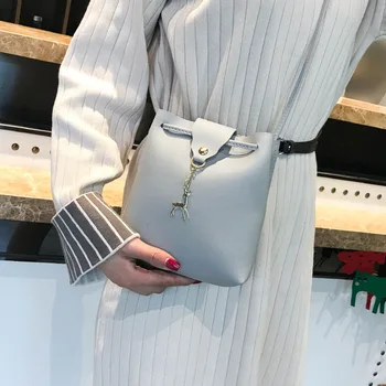 

Deer Pendant Women's Mini Bag Phone Coin Purse Women's Leather One-Shoulder Bucket Bag Storage Bag