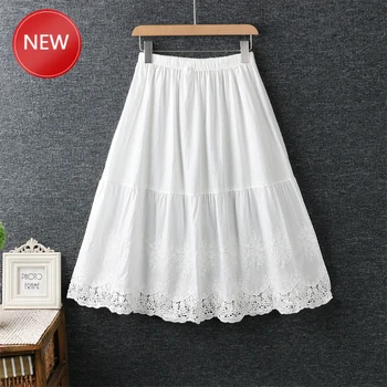 

Woman SkirtsHollow out patchwork cotton embroidery Elastic waist A-Line skirt mori girl 2020 spring