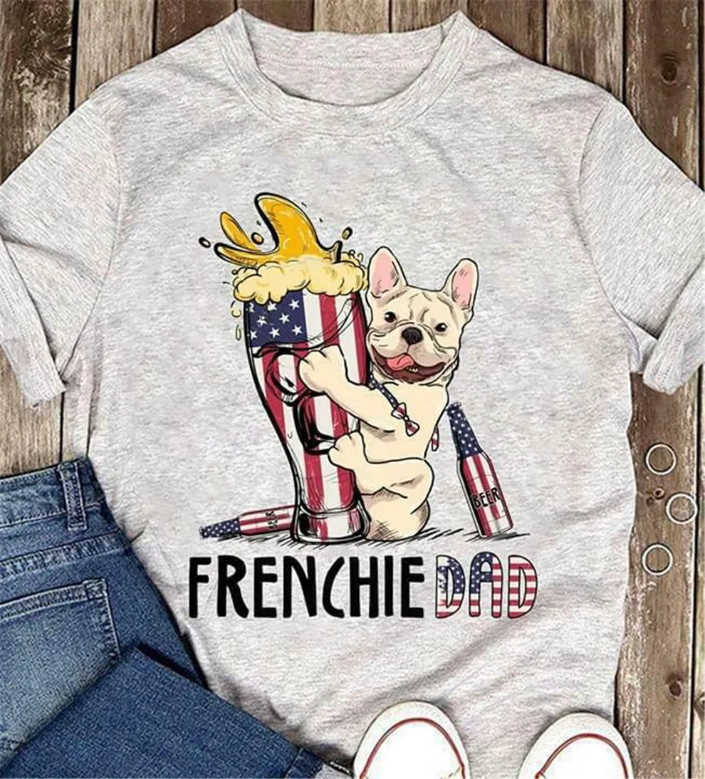 Frenchie Dad And American Beer Мужская футболка День отца S 3Xl Забавный дизайн футболка| |