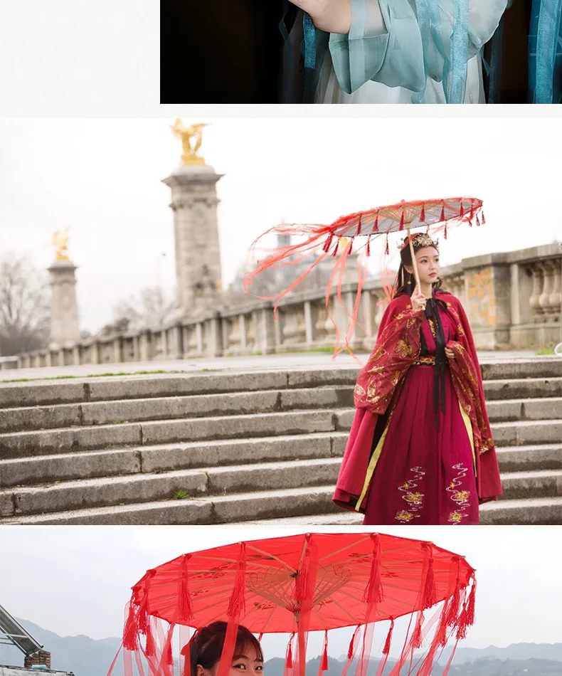 Модный китайский зонтик с кисточками, лента из шелковой ткани Hua Cheng COS, декоративный зонтик для женщин, реквизит для танцев, декор для фотосъемки