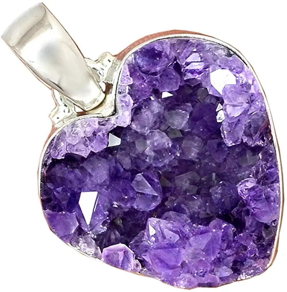 

Genuine HEART AMETHYST DRUZY Pendant 925 Sterling Silver, 38.2 mm, AP6852