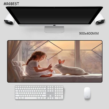 

MRGBES Large Mouse-Pad Girl and Rubbit High Quality Nature Rubber Keyboard Mouse Mat Precision Seaming for CS GO LOL Dota Gamer