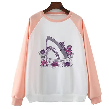 

Birthday Princess Shark Loose Printed Women Hoody Casual Long Sleeve O-Neck Funny Sweatshirts Tops Pullovers