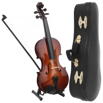 

Wooden Miniature Violin Model Mini Violin Musical Instruments Collection Decorative Ornaments Model Ornaments with Gift Box