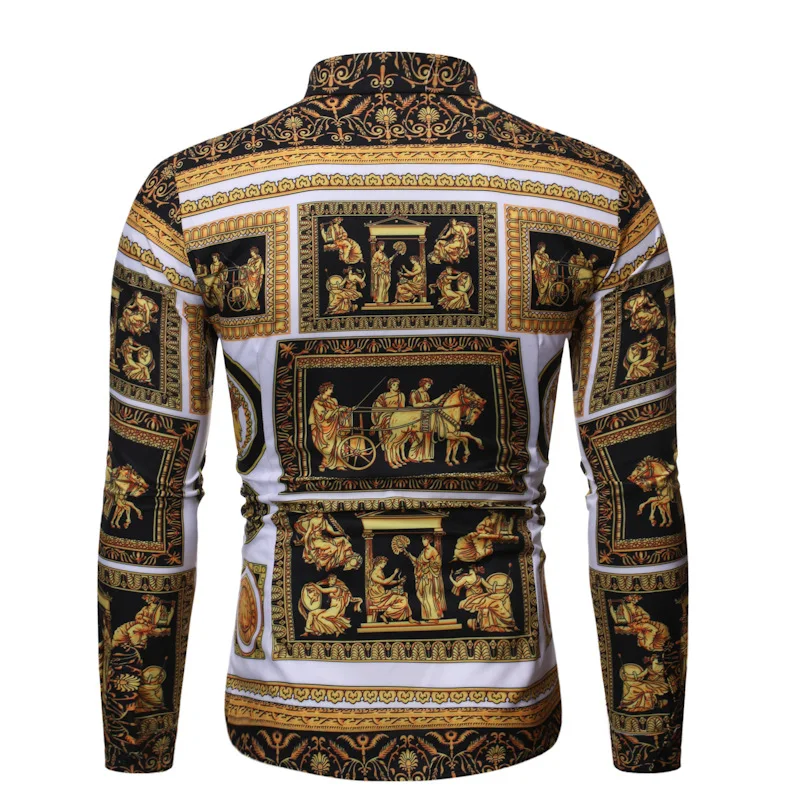 2019 Autumn Clothing New Style Versitile Fashion Casual Fold-down Collar Men Long Sleeve Printed Shirt