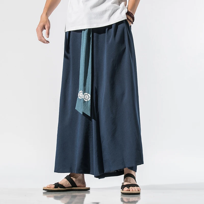 Wide Leg Pants Men Cotton Joggers Retro Loose Chinese Style