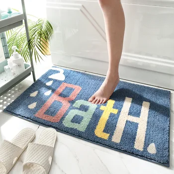 

Fashion Flocking Bath Mat Super Soft Absorbent Bathroom Carpet Non-slip Foot Mat Microfiber Bathroom Rug Shower Door Mat