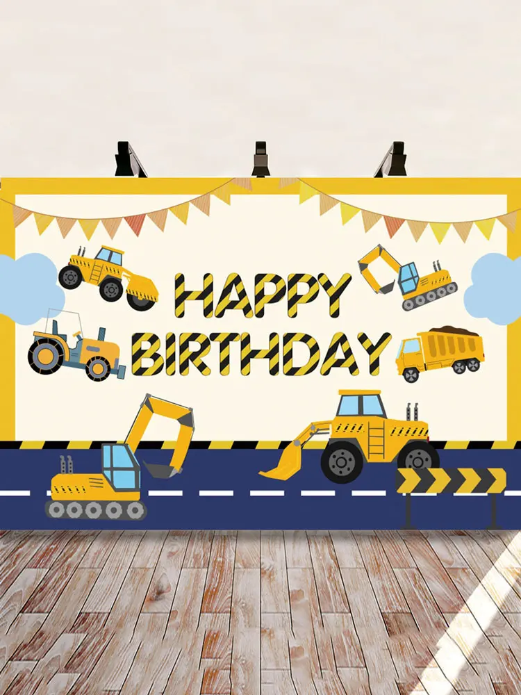 Happy Birthday Party Backdrop Cloth Construction Vehicle Party Decorations Baby Boy Birthday Party Photo Prop Background Decor Party Backdrops Aliexpress