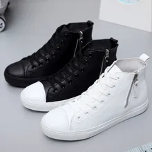 Черные и белые мужские ботильоны на шнуровке обувь на плоской подошве кожаная спортивная обувь с высоким берцем Мужская Вулканизированная обувь для прогулок I1-65