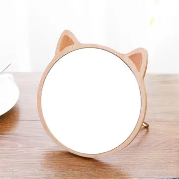 

Round Wooden Table Mirror Desktop Makeup Mirror Female Dormitory Beauty Gift Mirror Desktop Vanity Mirror