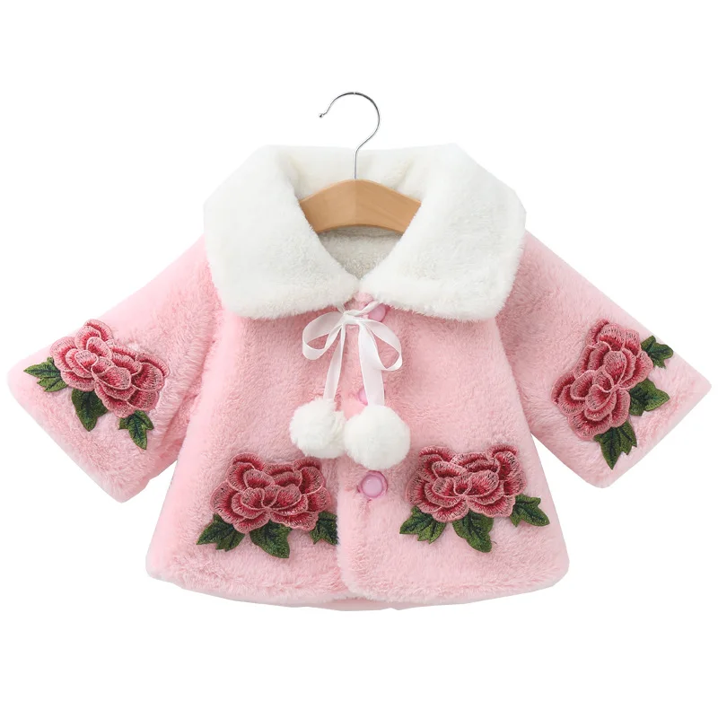 CYSINCOS/осенне-зимняя модная верхняя одежда с искусственным мехом для маленьких девочек, пальто маленький плащ для малышей, куртка Детское пальто милая плюшевая куртка с помпонами