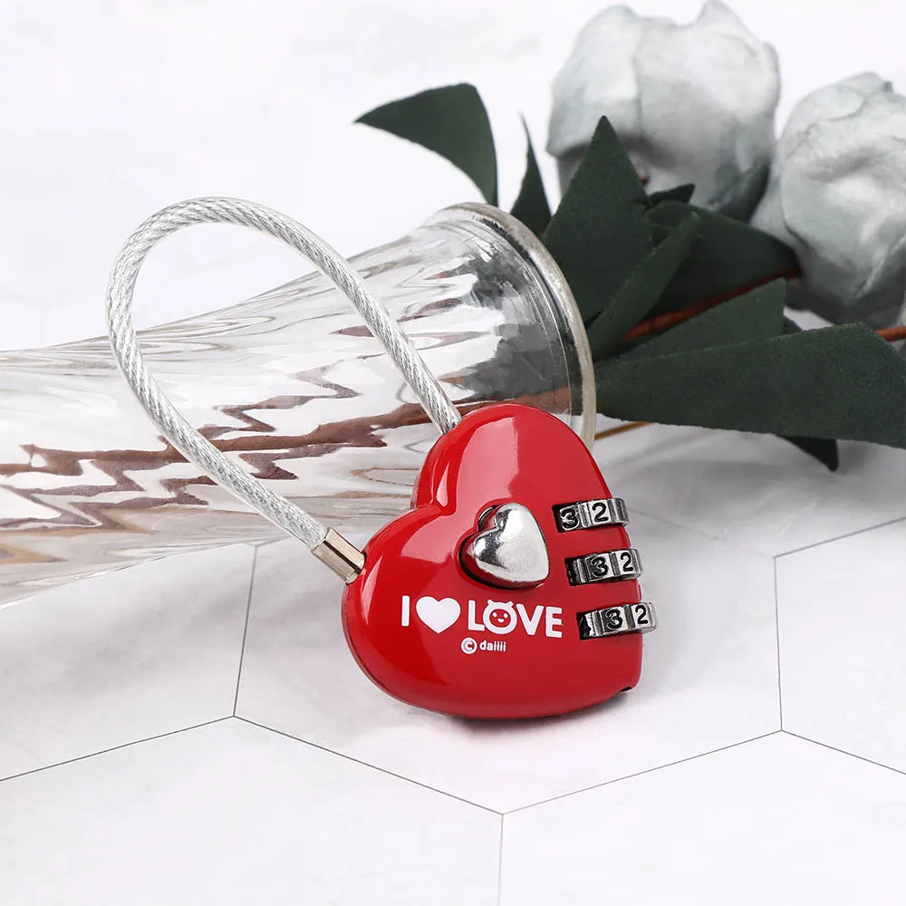 1Pc Mini Luggage Locks 3 Digits Heart Shaped or Love Lock Code Padlock Gift for Zipper Bag Backpack Handbag Drawer Cabinet