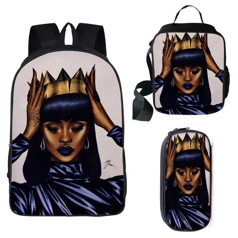 16afr36 3 pcs/set afro girls print backpack for teenager American brown girl children school bags women rucksack student book bag - Цвет: 16afr36