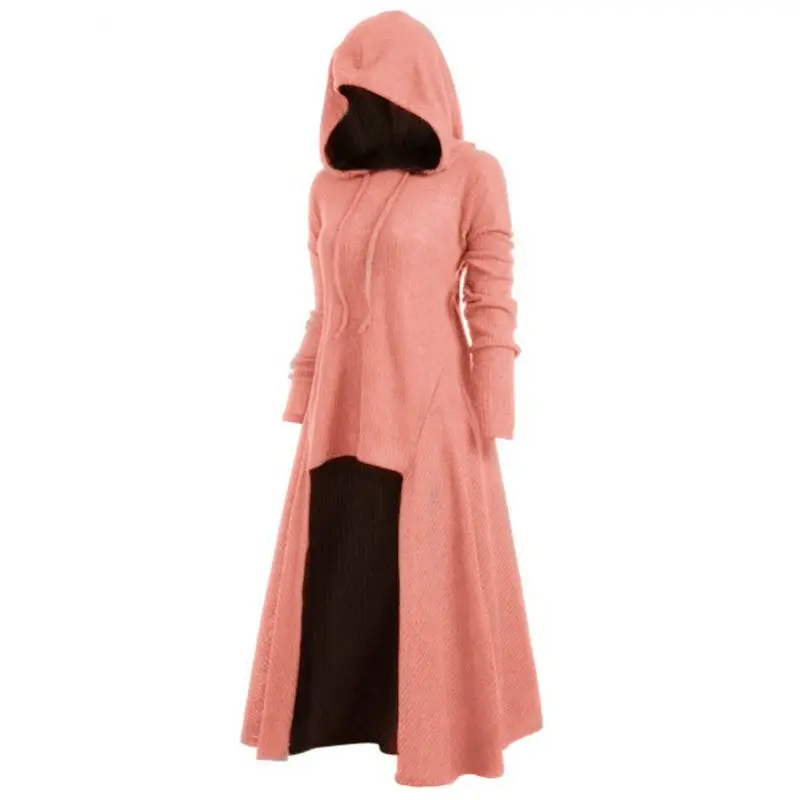 Женский халат, свитер в готическом стиле, с капюшоном, на завязках, большие размеры 5XL, женские длинные пуловеры, Повседневная Уличная одежда, джемперы, женские свитера - Цвет: pink