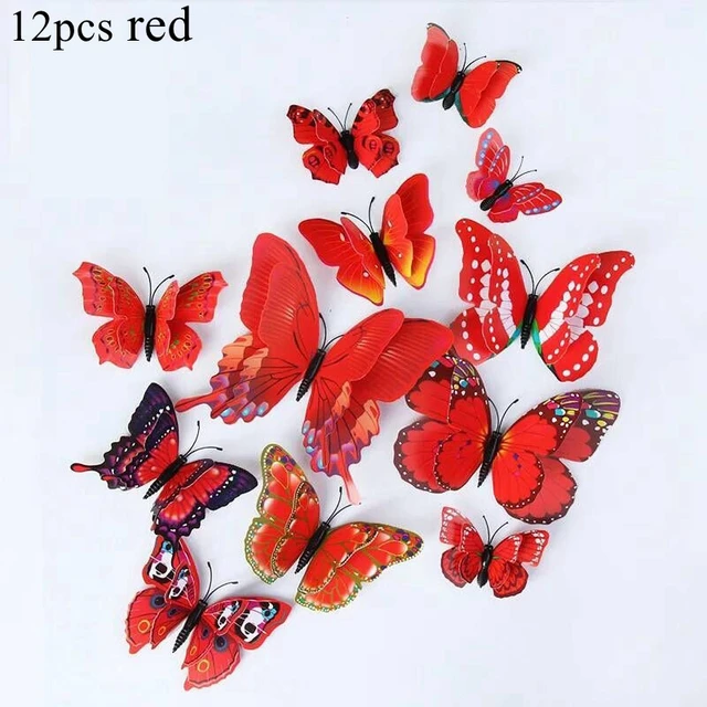 12PCS Butterfly Decoration stickers Decorative Butterflies For Birthday Party Supply 3D butterfly Theme Parti Decor Wedding red