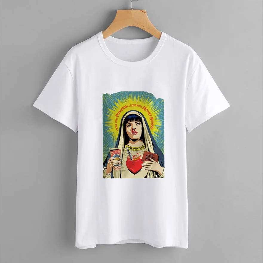 Забавная женская футболка с принтом из фильма «мякоть Фантастика», Harajuku, модная футболка с принтом, женские летние топы, Повседневная футболка