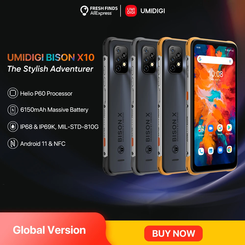 Смартфон UMIDIGI BISON X10 IP68 и IP69K NFC 4 + 64 ГБ 6 53 дюйма тройная камера 20 МП 6150 мАч | Мобильные