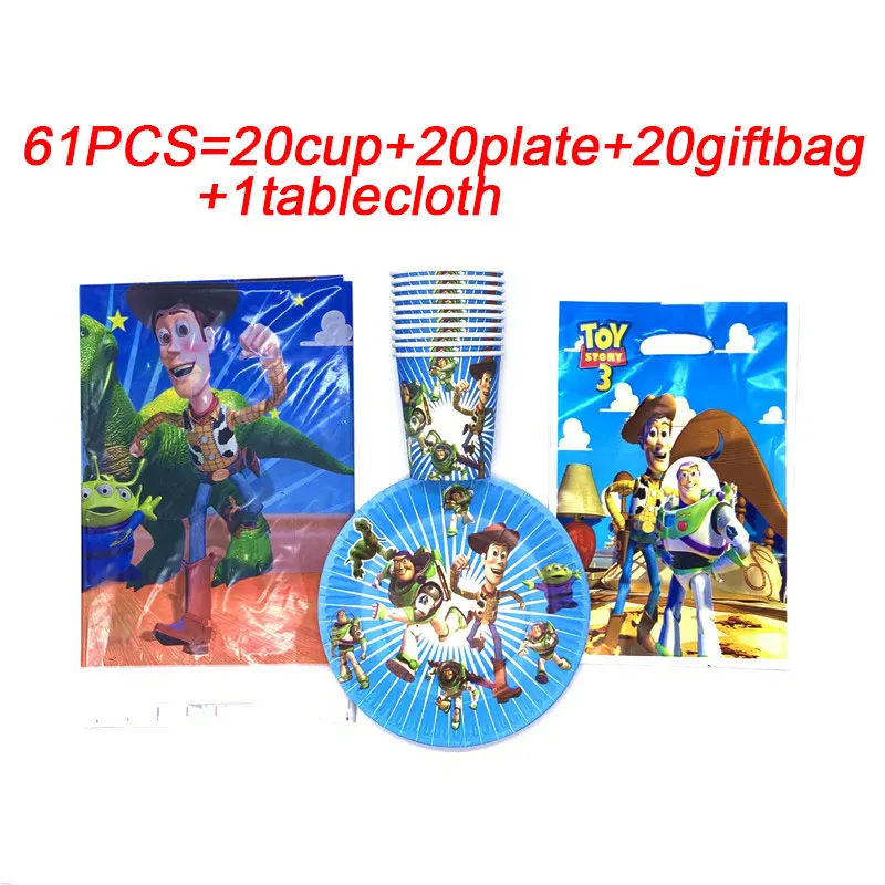 

61PCS Toy Story Theme Party Decor Kid Birthday Party Supplies Plate Cup Tablecloth Gift Bag For Baby Shower Disposable Table Set