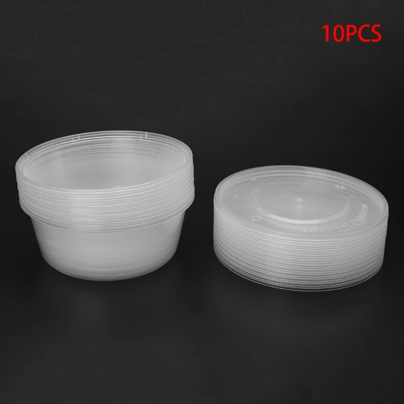 

10Pcs Plastic Disposable Lunch Soup Bowl Food Round Container Box With Lids New