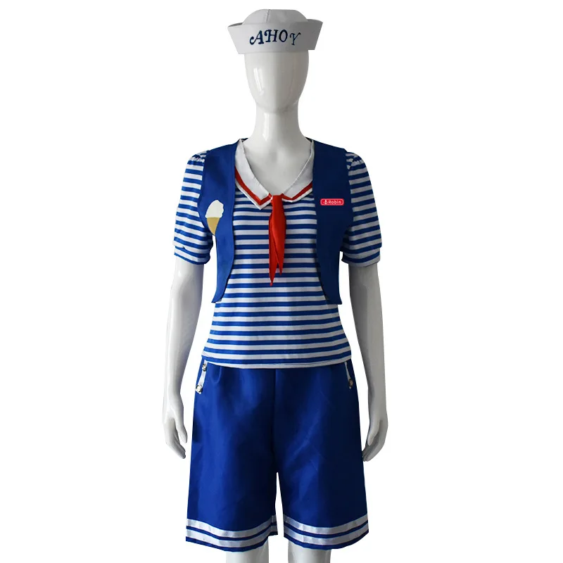 Stranger Things Season 3 Robin Steve Harrington Scoops Ahoy Ice Cream Shop Assistant Cosplay Navy suit Women Man - Color: Women