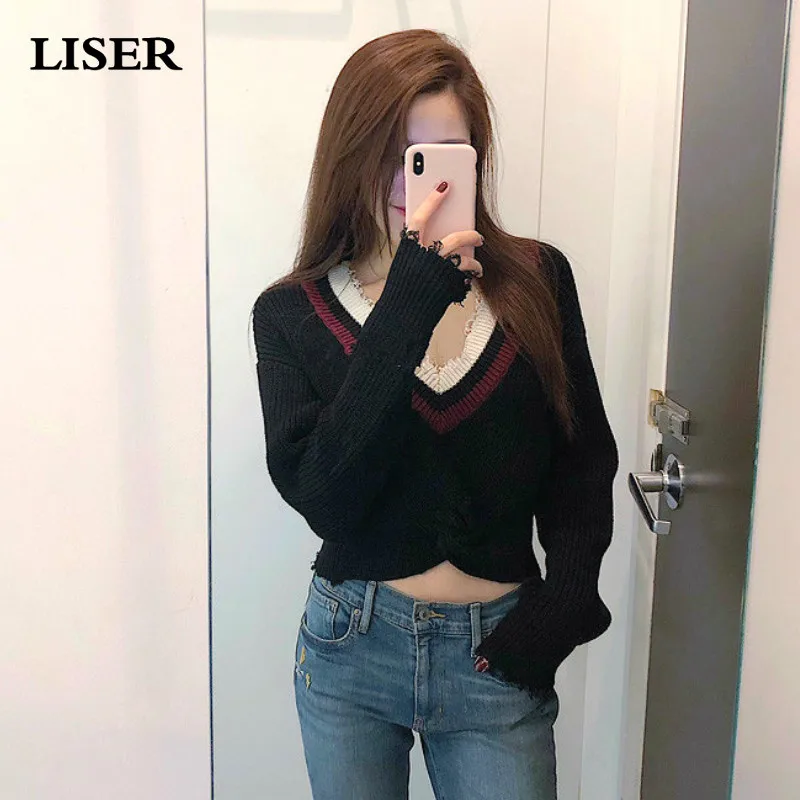 Sweater Women Tops V-neck Knitted Sweater Korean Clothes 2019 Autumn Winter Clothes Women Pullover Sweater Top Women
