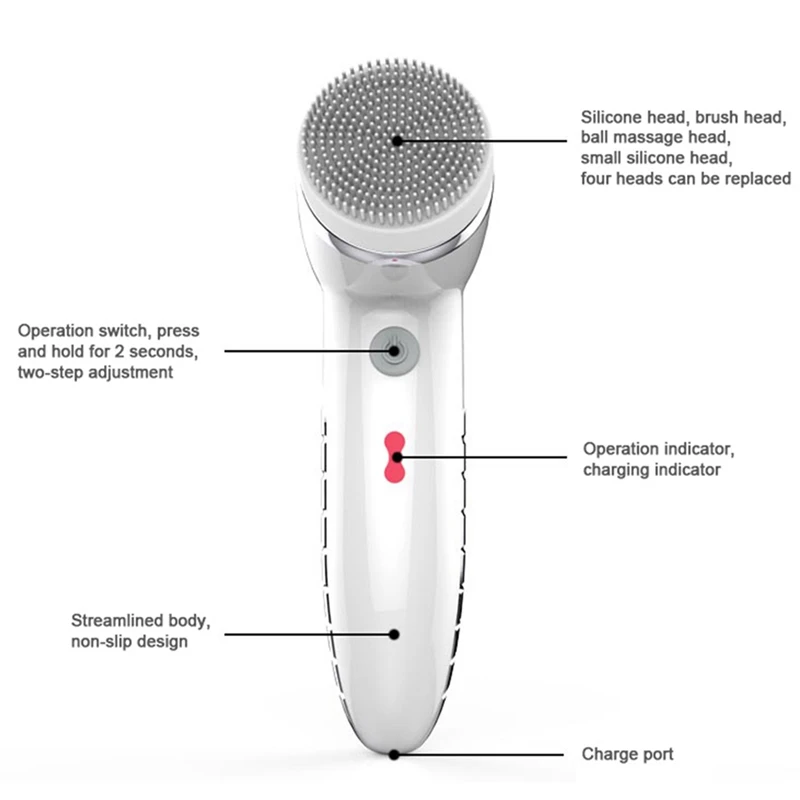 US $83.27 Facial Cleansing Brush Sonic Vibration Mini Face Cleaner ABS Deep Pore Cleaning Electric Waterproof Massage With 4 Heads