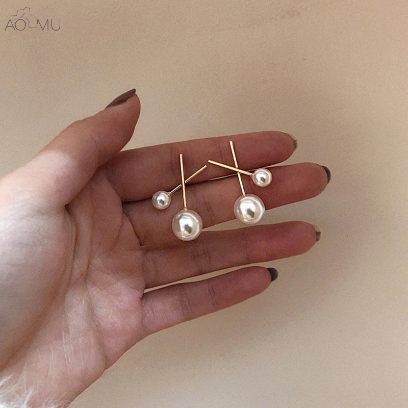 

2019 Korean Design Gold Metal Cross Big and Small Pearl Flower Stud Earrings for Women Girl Party Wedding Jewelry Gift