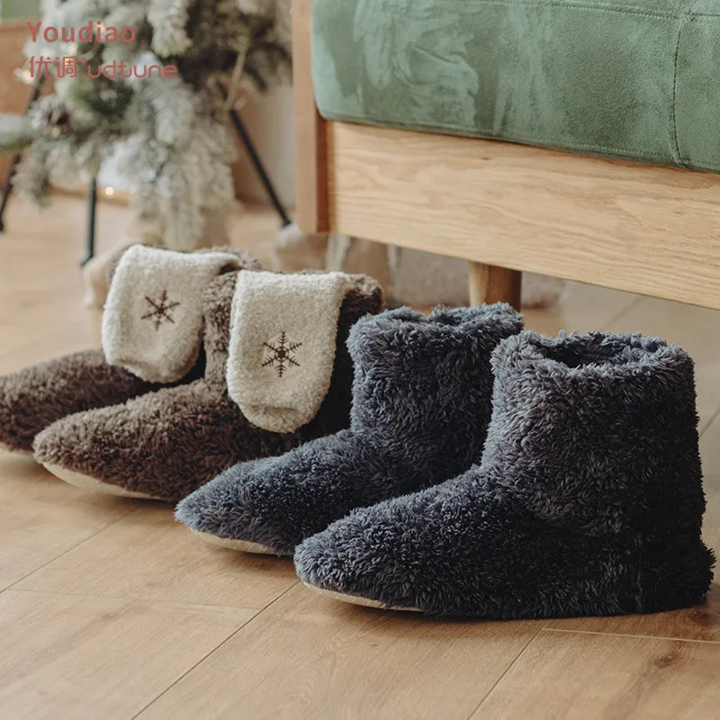 Зимние теплые домашние высокие сапоги трубы Мужские и женские хлопковые тапочки
