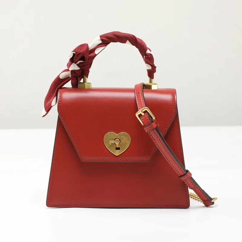 

Non-mainstream Design 2019 New Style Square Sling Bag Heart Shape Lock One-Shoulder Handbag Oblique Chain Bag Genuine Leather Ba