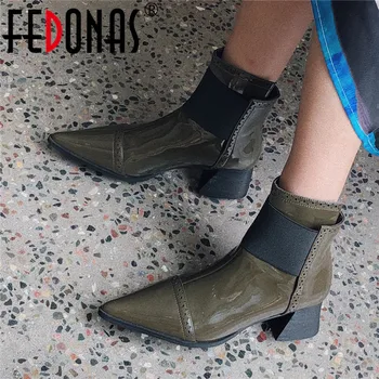 

FEDONAS Women Warm Autumn Winter Pointed Toe Fashion Ankle Boots Elastic Band Short Chelsea Boots High Heels Party Shoes Woman