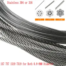 Câble de levage en acier inoxydable 304 ou 316 de 10m, câble de levage de 0.8 à 8MM de diamètre, 7 × 7 1x7 7 7x19 1x19