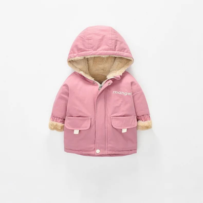 Pink Новое зимнее пальто для маленьких девочек, бархатные куртки с капюшоном для мальчиков, детская верхняя одежда, пальто, теплые куртки для детей, пальто - Цвет: Pink