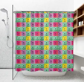 

Durable Machine Washable Shower Curtains, Cute Fabric Bath Curtain Science Funny Elements Periodic Table Biology Physics,