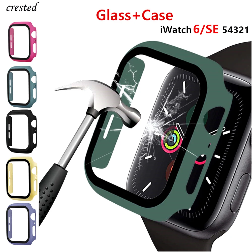 Cristal + funda para Apple Watch, Protector de pantalla, accesorios para apple watch, 44mm, 40mm, 42mm, 38mm, serie iWatch 5 4 3 6 se