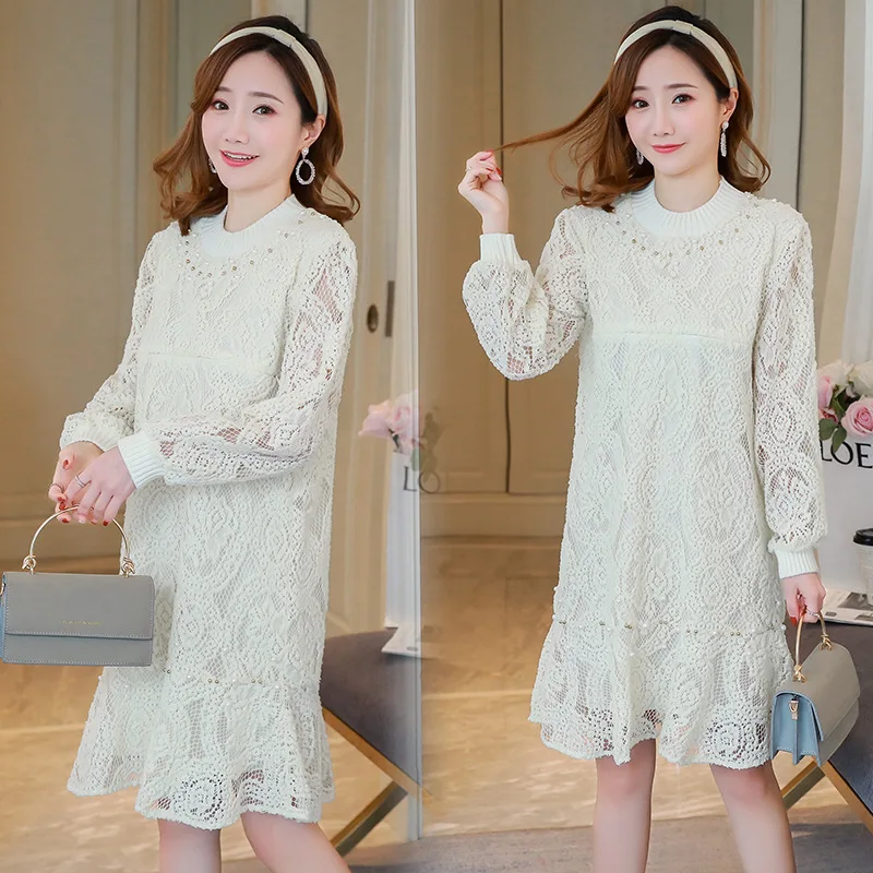 

Autumn And Winter Fashion Mom Autumn Clothing Tops Women's Spring And Autumn Korean-style Lace Dress Pregnant Women Nursing Nurs