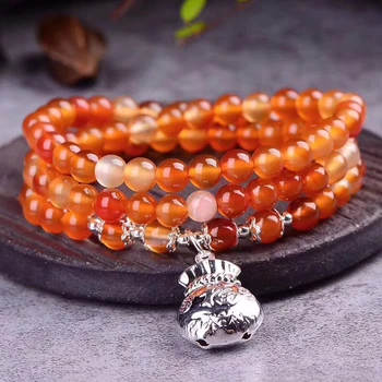 

Open-light natural red agate multi-circle multi-layer silver money bag bracelet