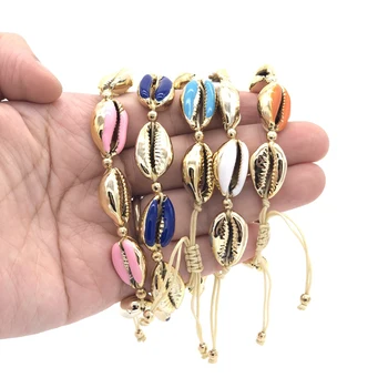 

5pcs/lot Cowrie Shell Jewelry Handmade Item Drop Oil Eletronicplated Cowrieshell Adjustable Bracelets