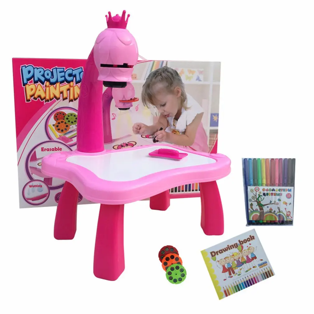 Child Learning Desk With Smart Projector Kids Painting Table Toy With Light Children Educational Interactive Tool Drawing Table kids desk and chair set