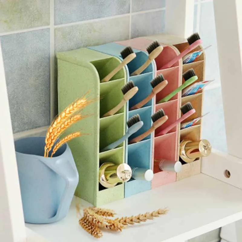 

Four Grid Multifunction Wheat Straw Storage Box Compartment Standing Wall Hanging Pen Holder Jewelry Box desktop organization