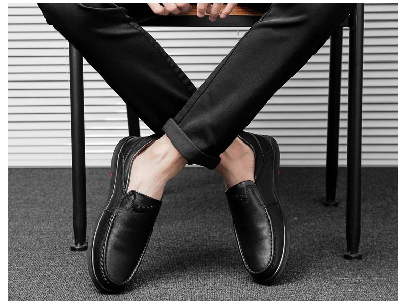 new fashion men's shoes casual genuine leather male slip on loafers black brown lace up shoe man flat driving shoes for men