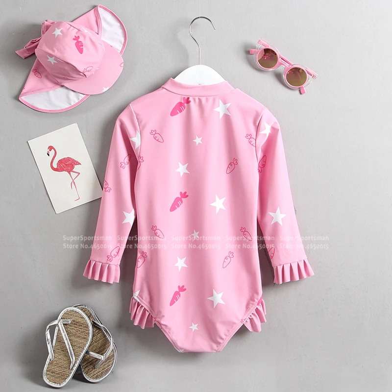 Baby Girls Anti-UV Swimwear Children Cartoon Bunny One Piece Swimsuit Kids Swim Beach Bathing Suits Toddler Swimming Clothes Set