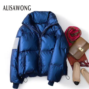 

fashion Bright down jacket female long sleeve thickening warm snow parkas cloak short white duck down coat women outerwear mujer