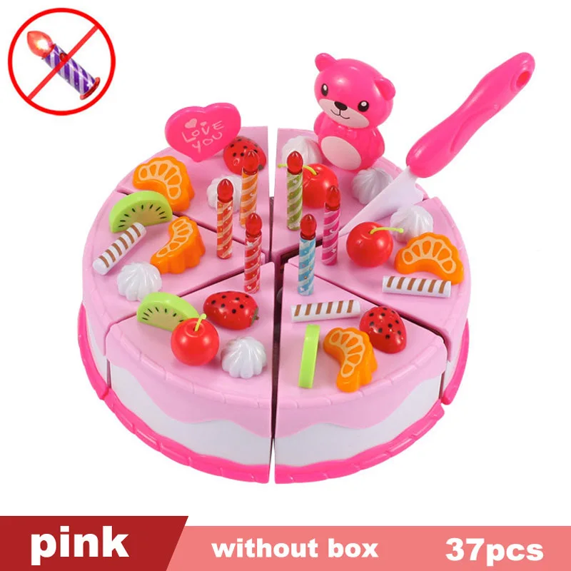 QWZ ролевые игры кухонные игрушки режущий торт ко дню рождения еда для детей мороженое конфеты автомобиль с светильник музыка игрушка для девочек Подарки - Цвет: 37pcs without box
