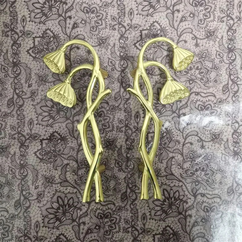 Maçaneta em Forma de Raiz de Lótus Puxador de Latão Sólido para Guarda-roupa Estante Maçanetas para Portas de Armários Móveis Retrô Puxadores para Faça Você Mesmo Peça