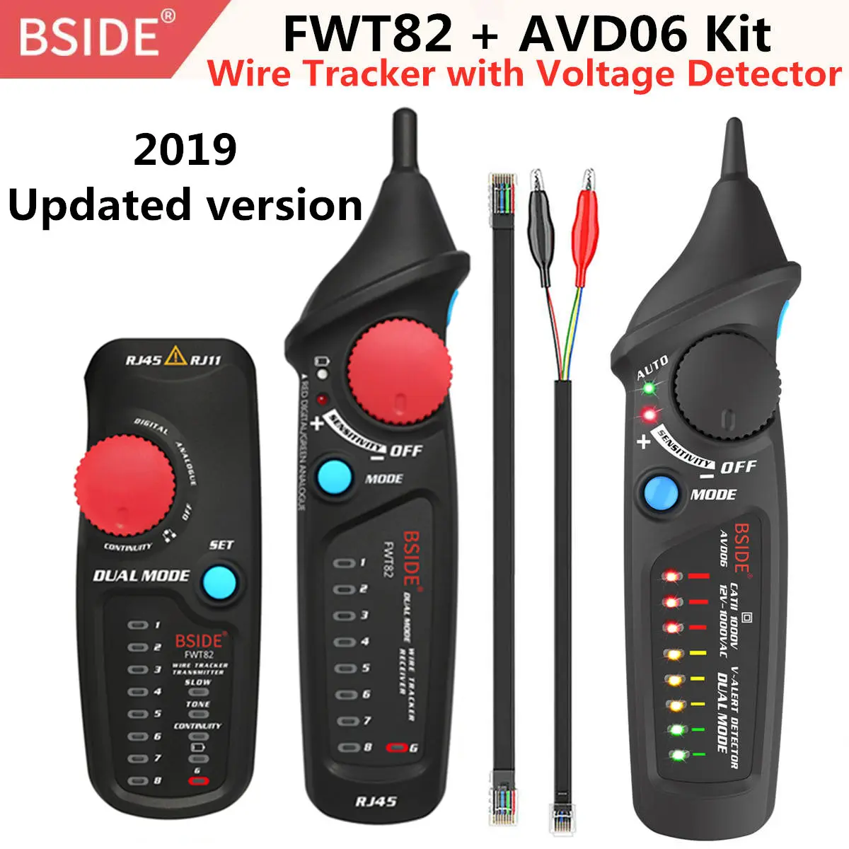 BSIDE FWT11 высокое качество RJ11 RJ45 Cat5 Cat6 телефонный провод трекер Tracer тонер Ethernet LAN Сетевой кабель тестер линия Finder - Цвет: FWT82 with AVD06