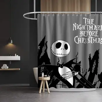 

Nightmare Before Christmas Shower Curtain Halloween Christmas Cloth Fabric Skull Bathroom Decor Set with Hooks Waterproof